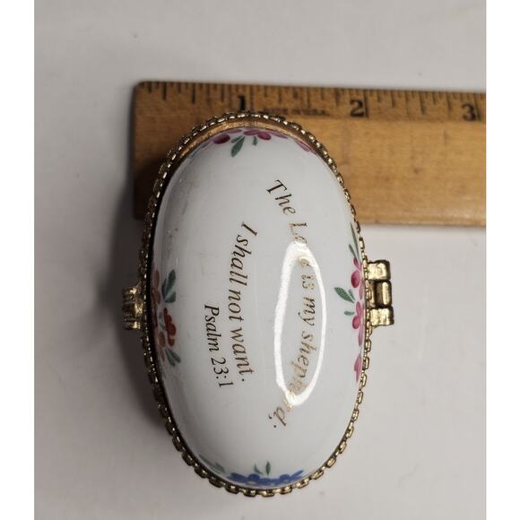 Imperial Porcelain Trinket Box Floral Religious Psalm The Lord Is My Shepherd - Picture 8 of 8